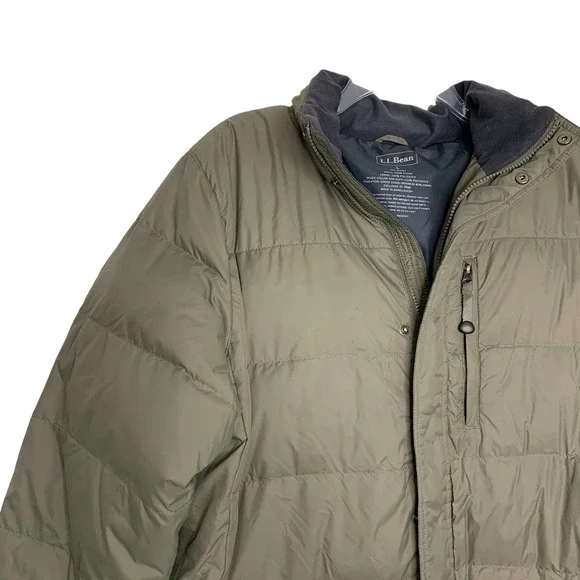 L.L. Bean Goose Down Brown Beige Hooded Puffer Jacket Winter Coat Large - Picture 3 of 9
